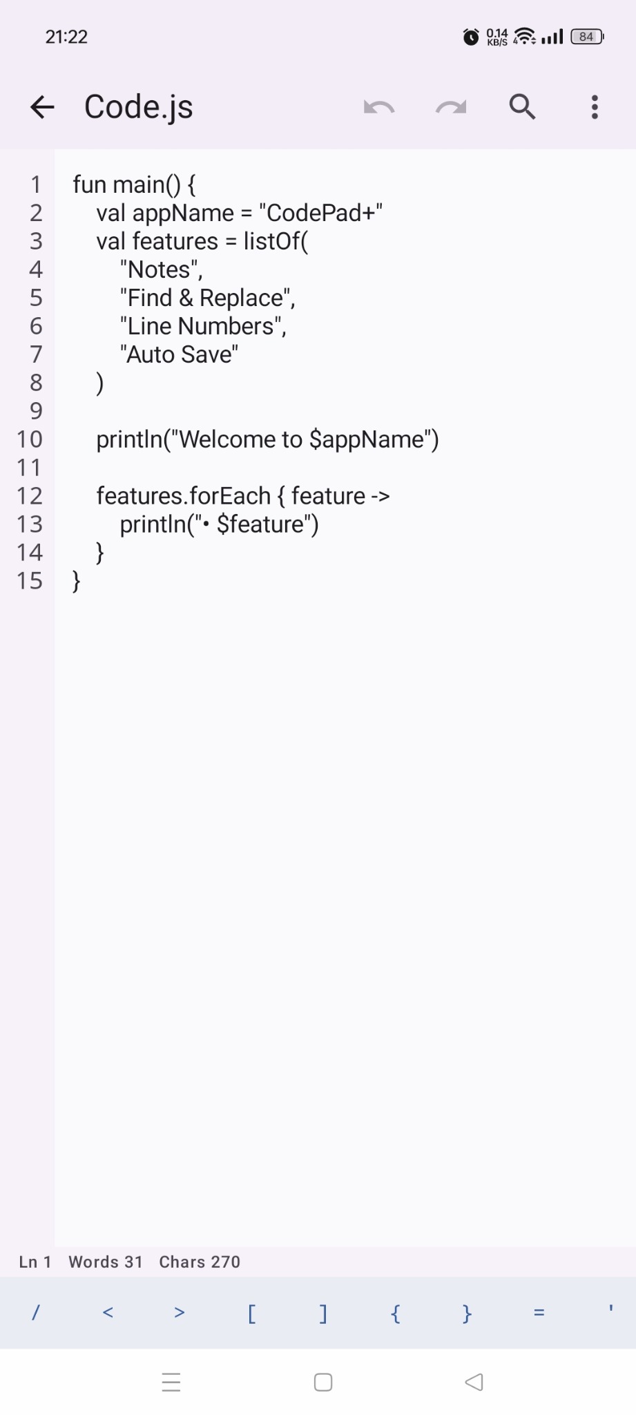 CodePad+ Editor screen