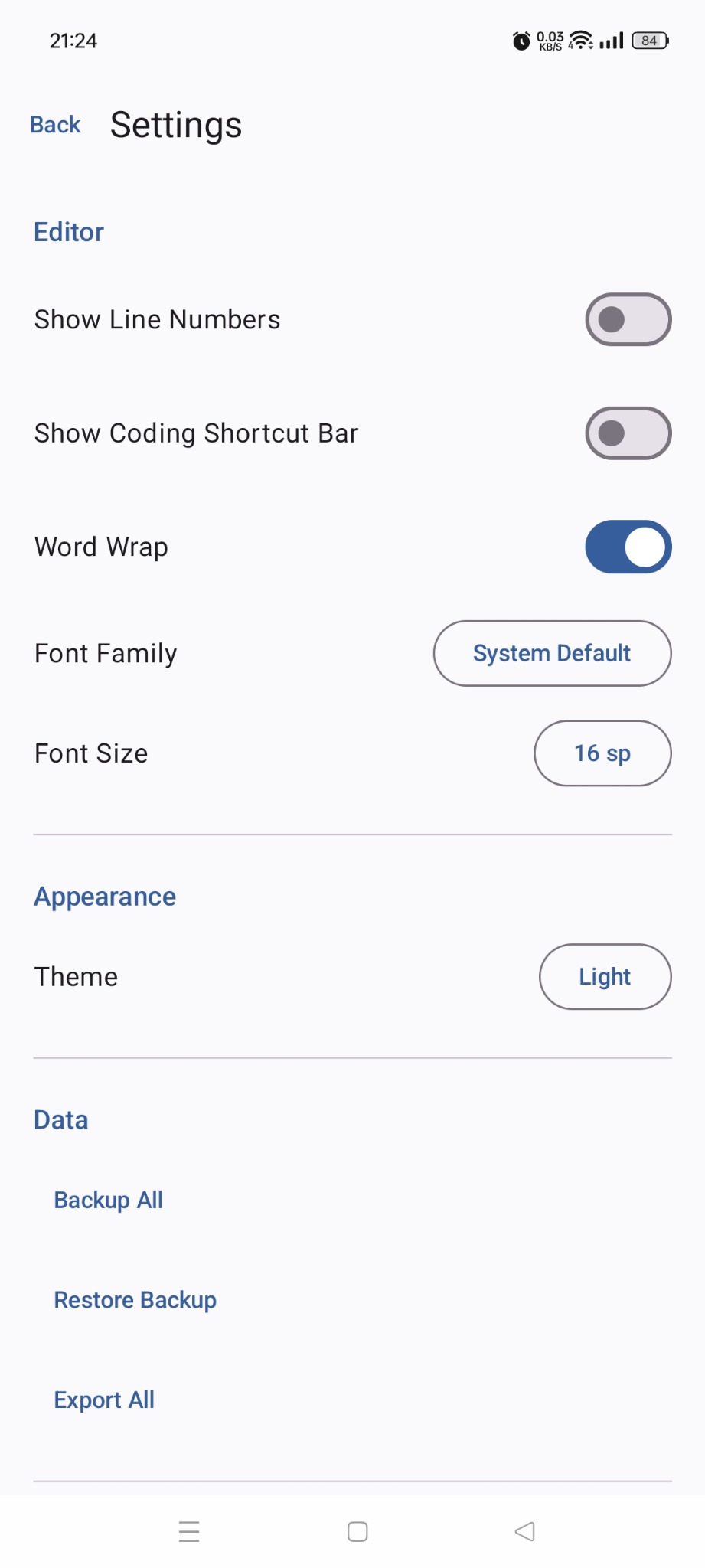 CodePad+ Settings